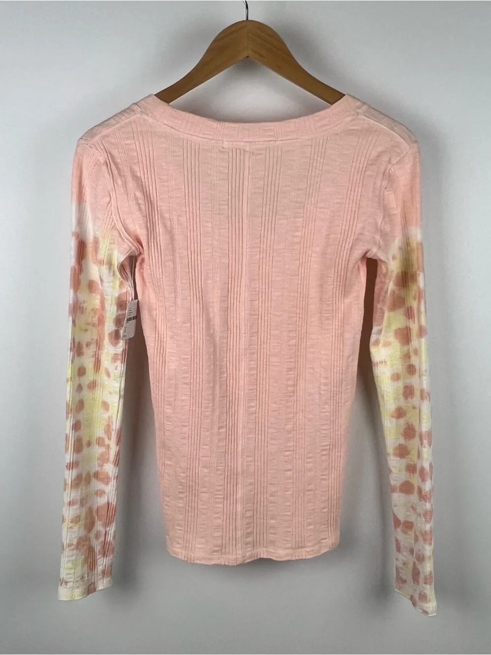 NWT Free People Big Sur Ribbed Knit Tie Dye Long Sleeve Top Pink Rose Size S